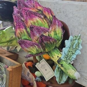 John Derian X Target Colab Purple & Green Beaded 3-D Leafy 16” Artichoke Pillow